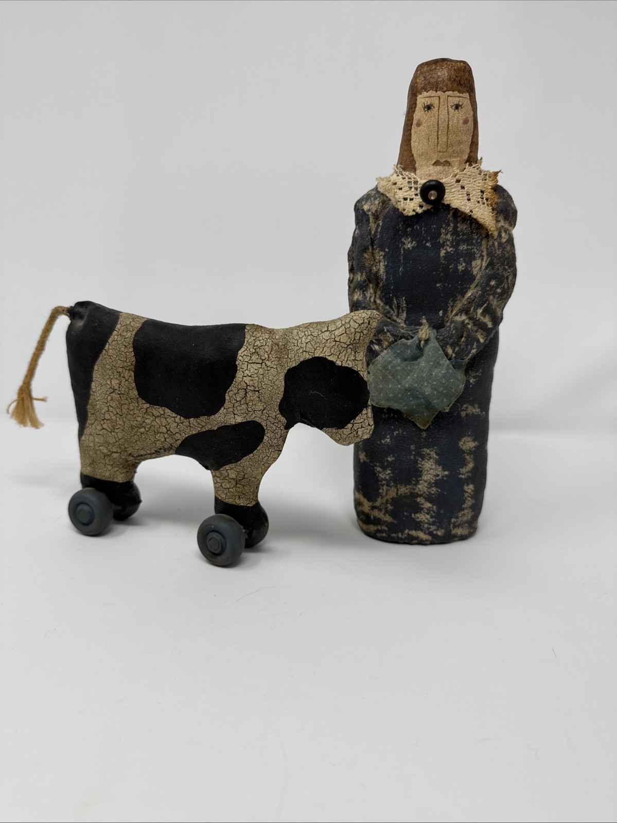 Vintage Woman & Cow Christmas Signed Rosemary A. Flagg Folk Art Handmade 1991