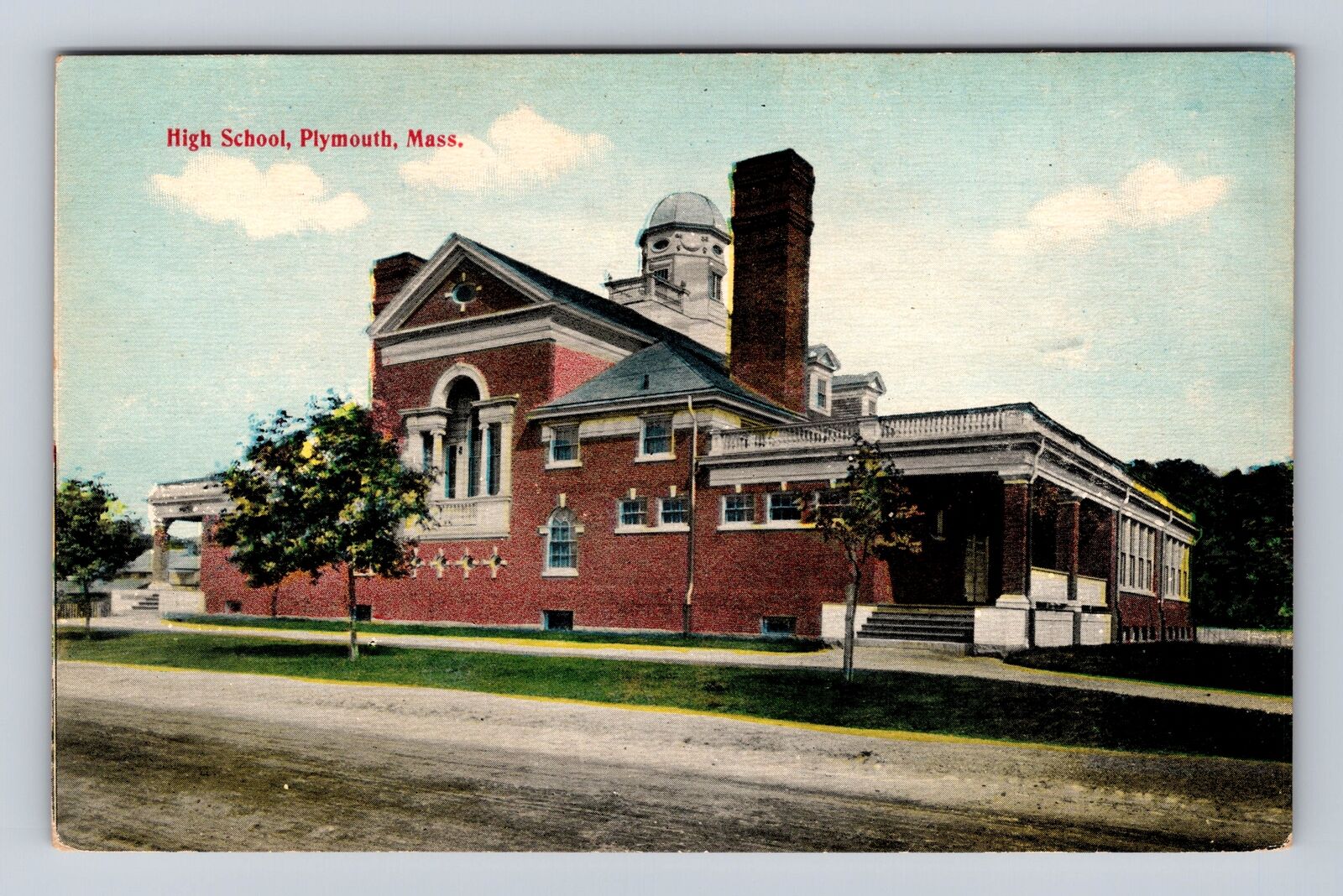 Plymouth MA-Massachusetts, High School, Antique, Vintage Postcard