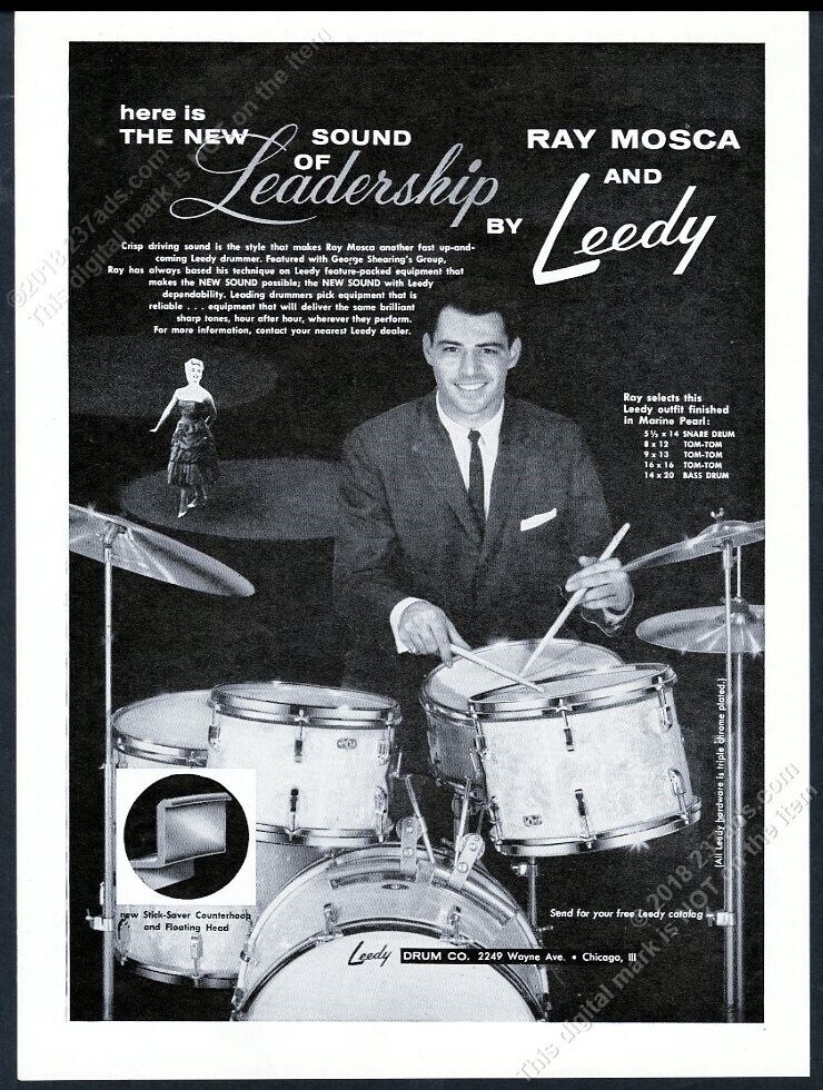 1959 Ray Mosca photo Leedy drums drum set kit vintage print ad