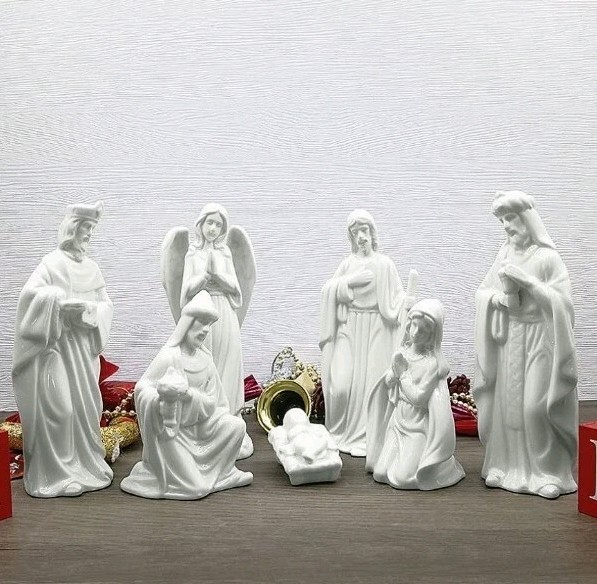 FreeToFly Nativity Set, Holy Family 7PC Christmas Decorations Indoor Porcelain