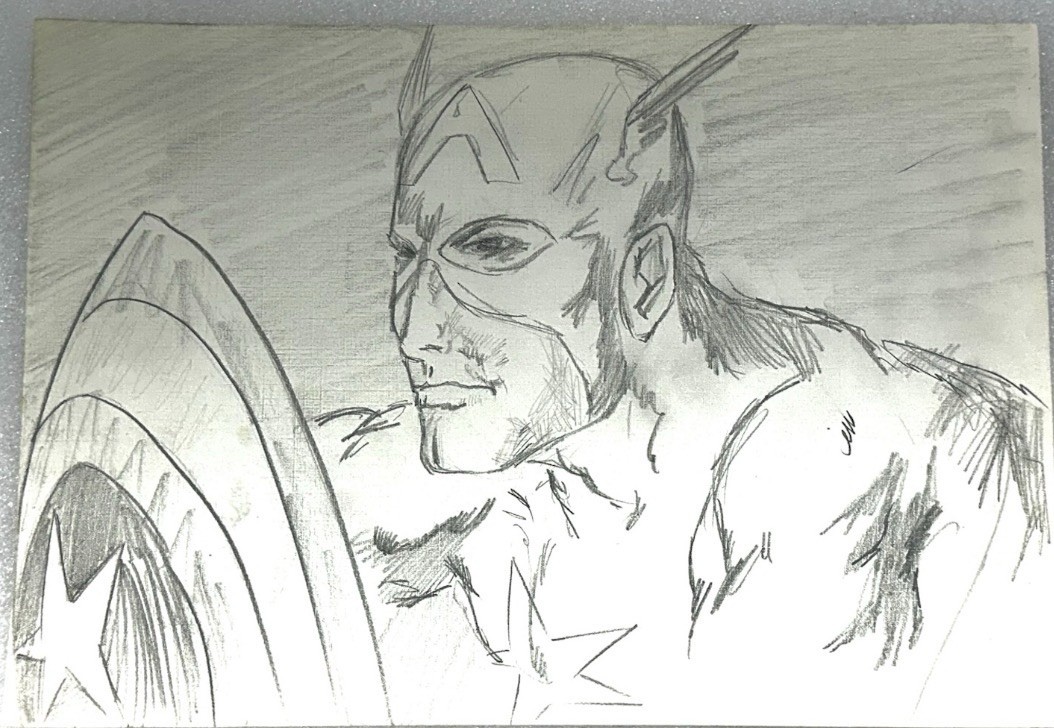 Estate Find Original Captain America Shield Portrait Drawing Comic Art 10.5”x7”