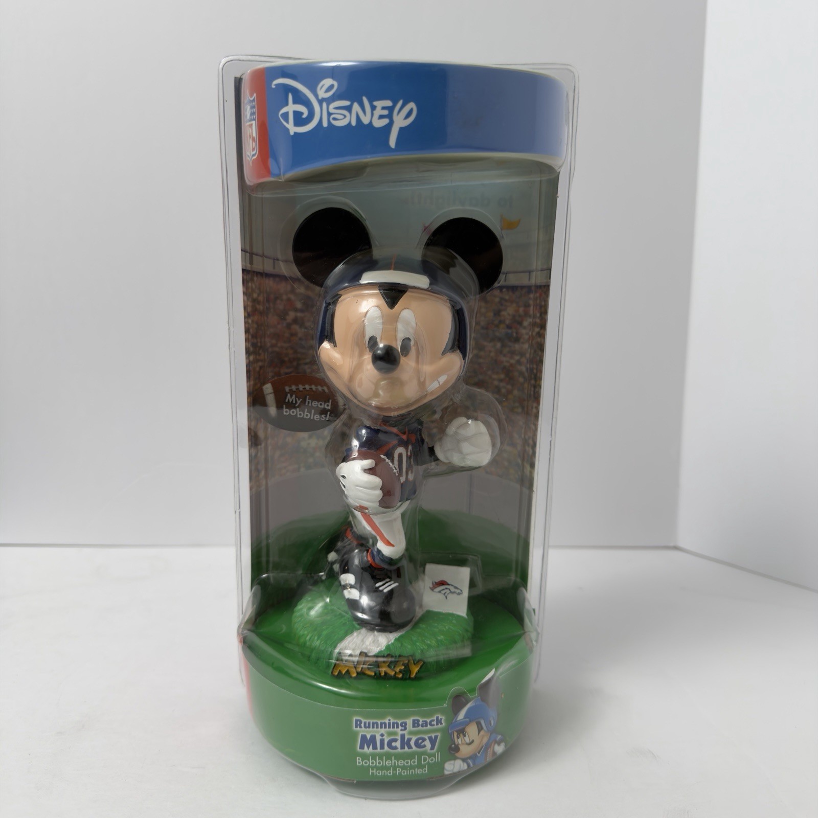 Disney NFL Denver Broncos Running Back Mickey Mouse Bobblehead Doll NIB Sealed
