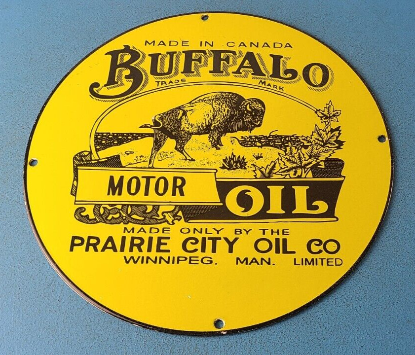 Vintage Buffalo Motor Oil Sign - Heavy Gas Service Pump Plate Porcelain Sign