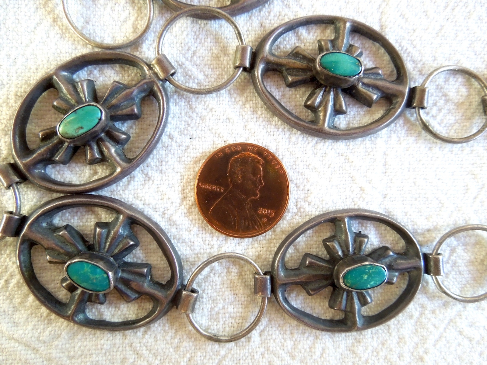 Outstanding CONCHO LINK BELT Sterling Turquoise *18 Conchos*38 Inch*6.5 Oz* OLD*