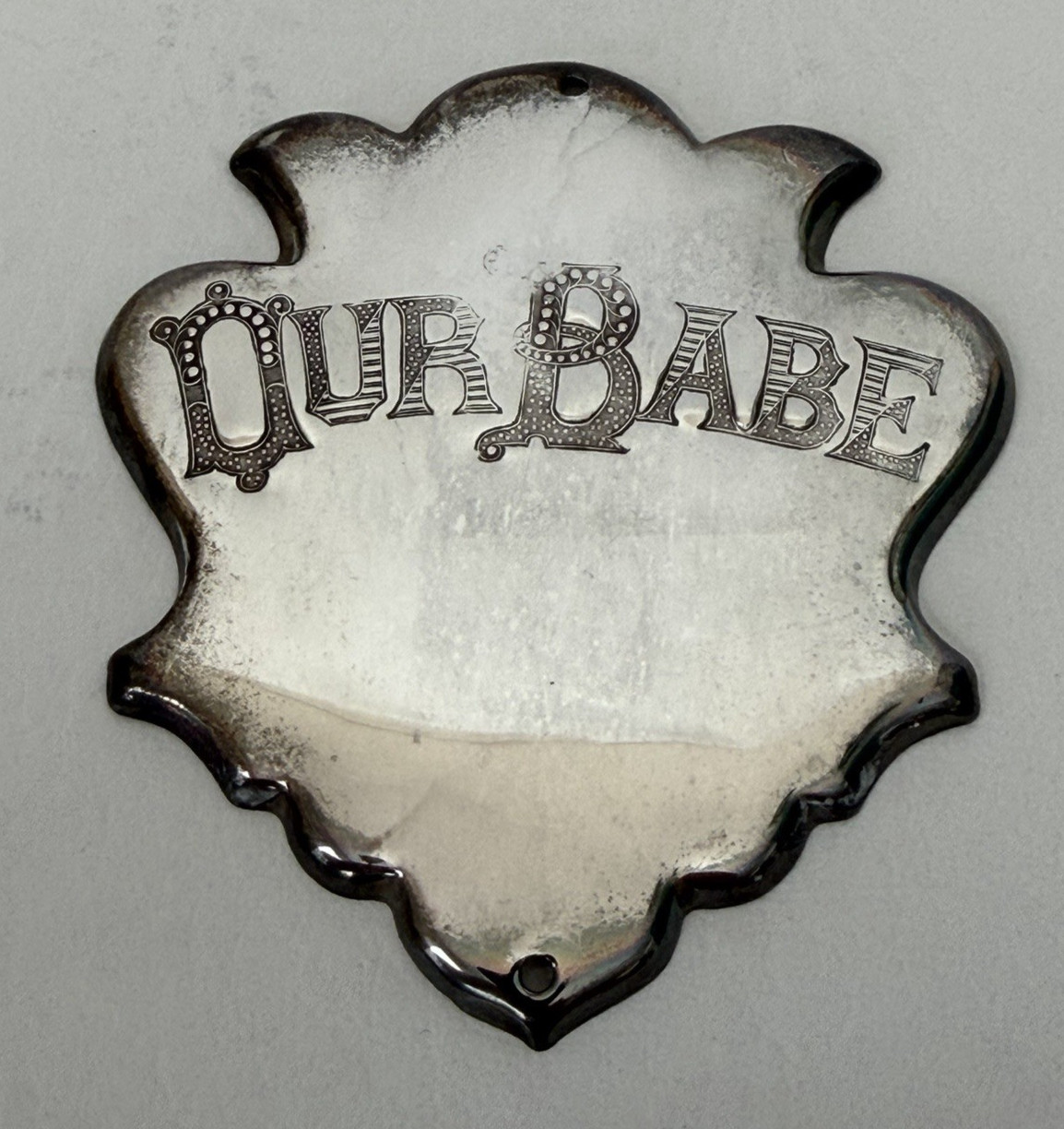 Vintage/Antique Engraved “Our Babe” Metal Baby Casket Coffin Marker Plaque