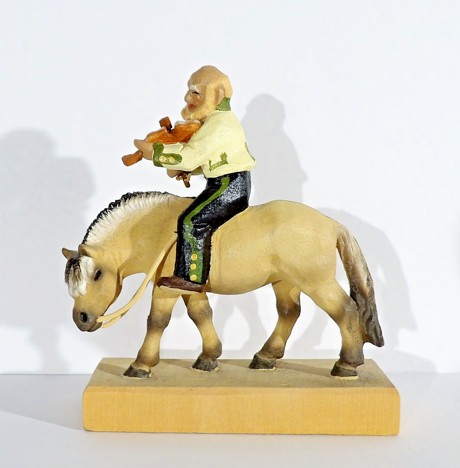 Rare Vintage HENNING Norway Wood Carving SPELLEMANN Fiddler On Fjord Horse