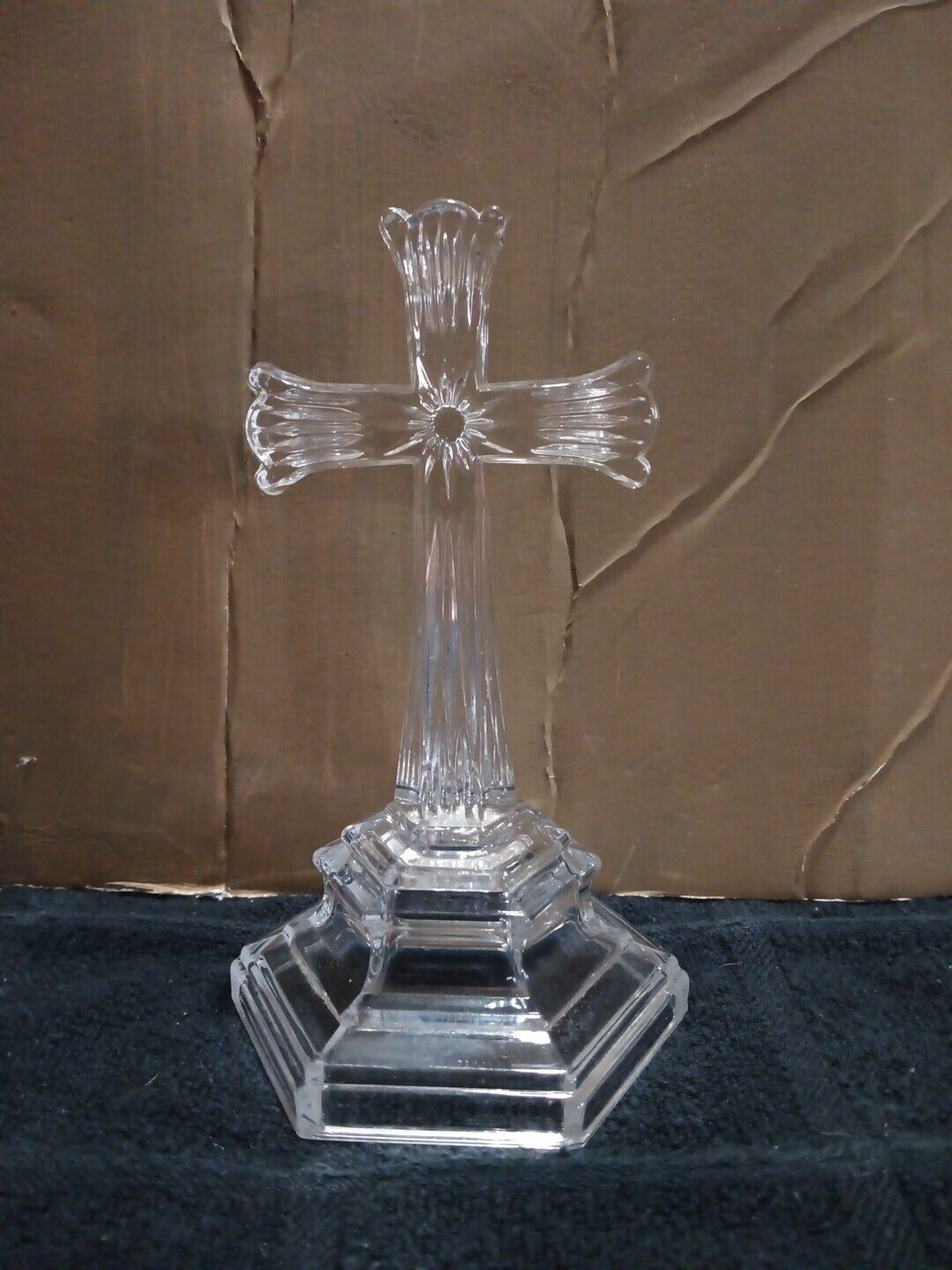 VINTAGE DePlomb Clear Lead Crystal Cross Statue Christian 7 1/2”h