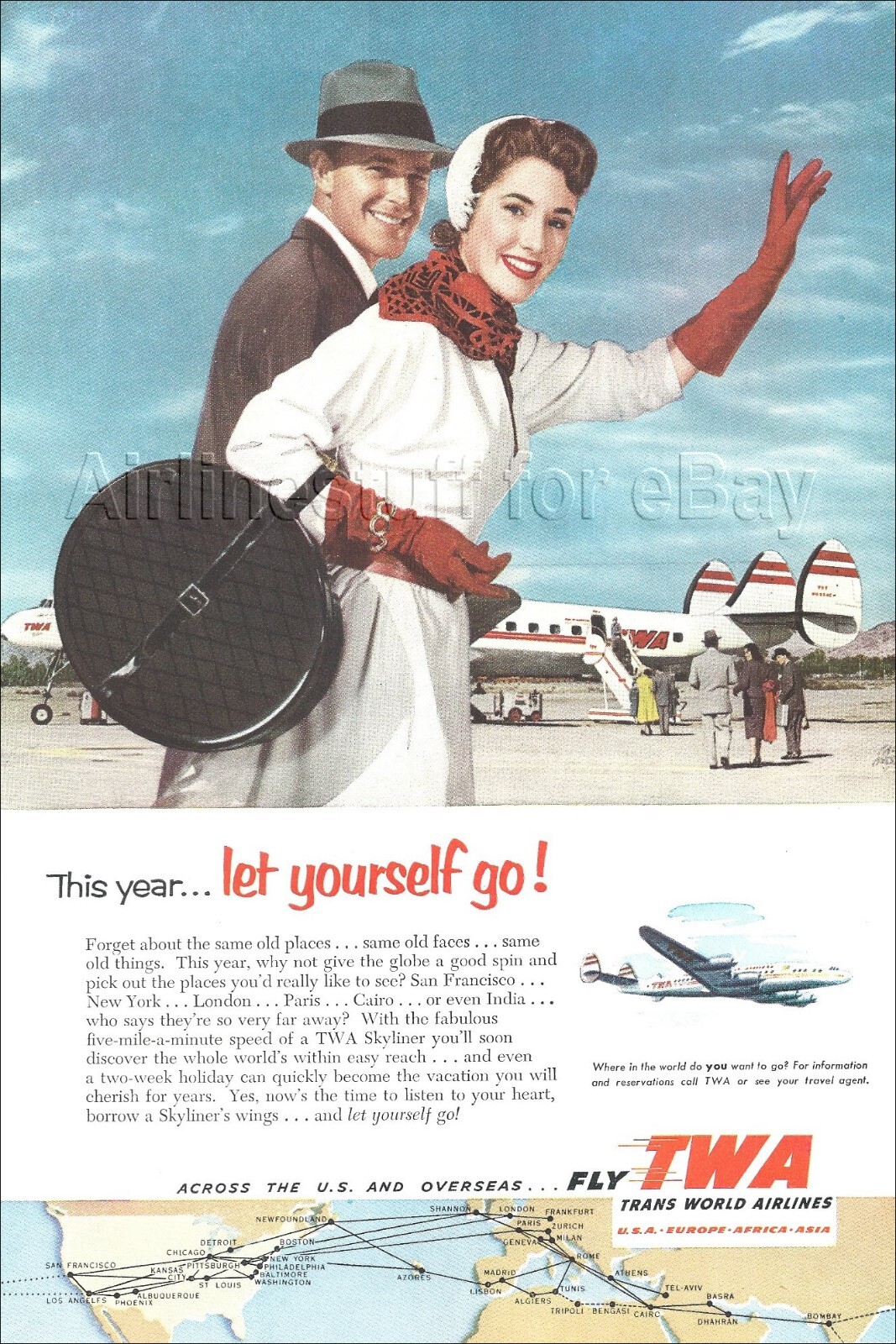 1953 TWA Trans World Airlines Lockheed CONSTELLATION Skyliner AD airways advert