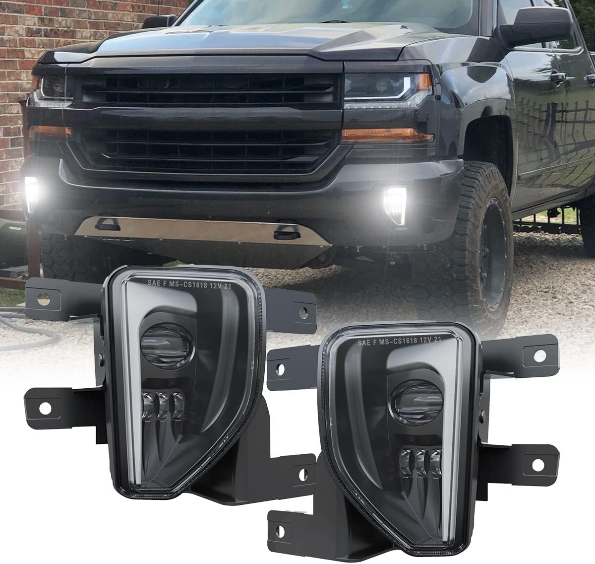 LED Fog Lights 2016-2018 Chevy Silverado 1500 Bumper Lamps W/DRL Halo Black LED Fog Lights 2016-2018 Chevy Silverado 1500 Bumper Lamps W/DRL Halo Black