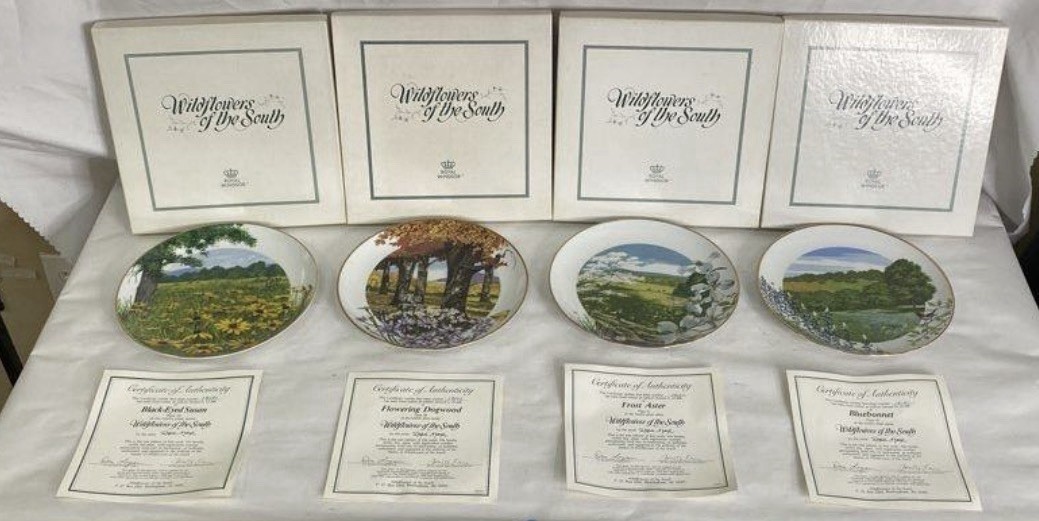 Vtg 1981 Complete Set Of 12 Wildflowers Of The South Plates