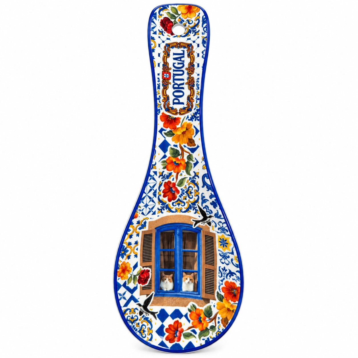 Portuguese Ceramic Spoon Rest – Azulejo Window Design, 10.5\ Portuguese Ceramic Spoon Rest – Azulejo Window Design, 10.5\
