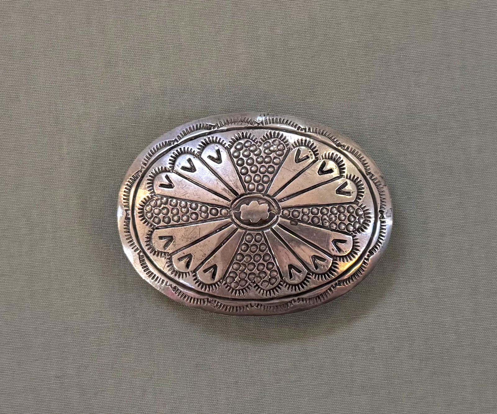 Vintage Navajo Sterling Silver Belt Buckle Signed MJ