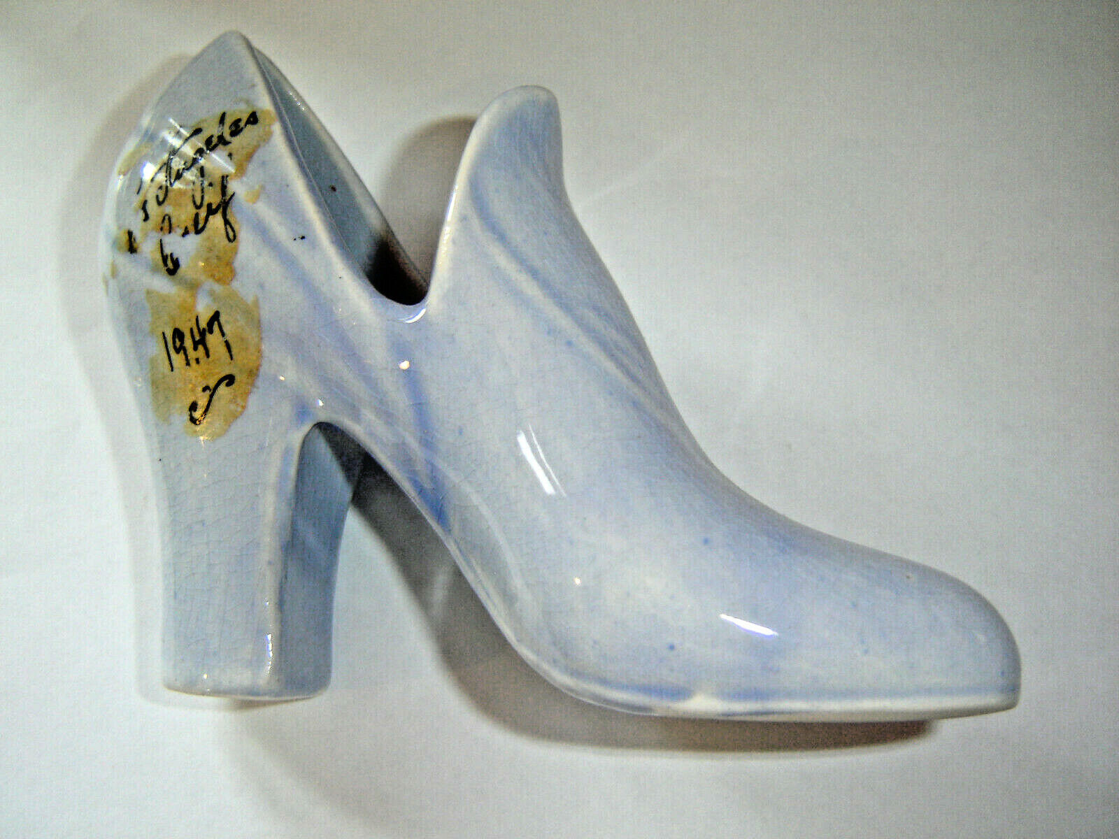 Vintage Blue Porcelain Heeled Shoe 1947 Souvenir