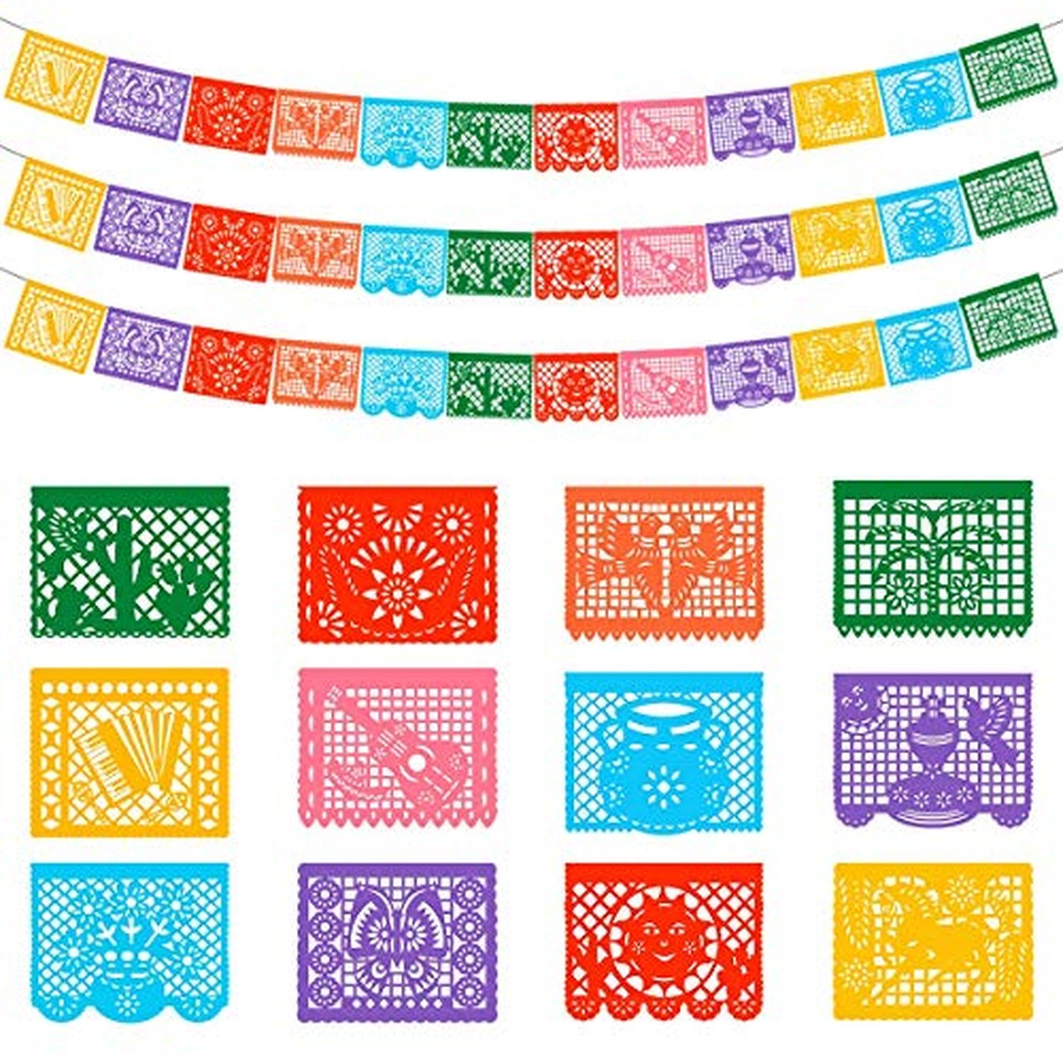66Ft Mexican Papel Picado Banner - 3 Pack (22Ft x 3) Fiesta Party Decorations...
