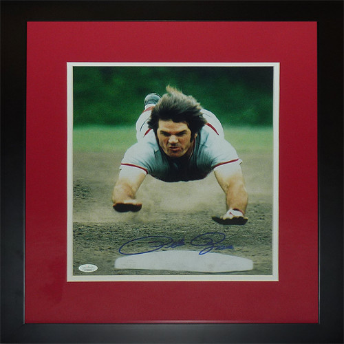 Pete Rose Autographed Cincinnati Reds (Head First Slide) Deluxe Framed 11x14 Pho
