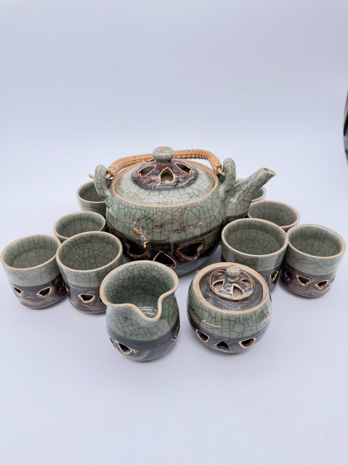 RARE Vintage Otagiri Soma Ware 11pc Tea Set 8 Cups Gold Horse Japan Somayaki