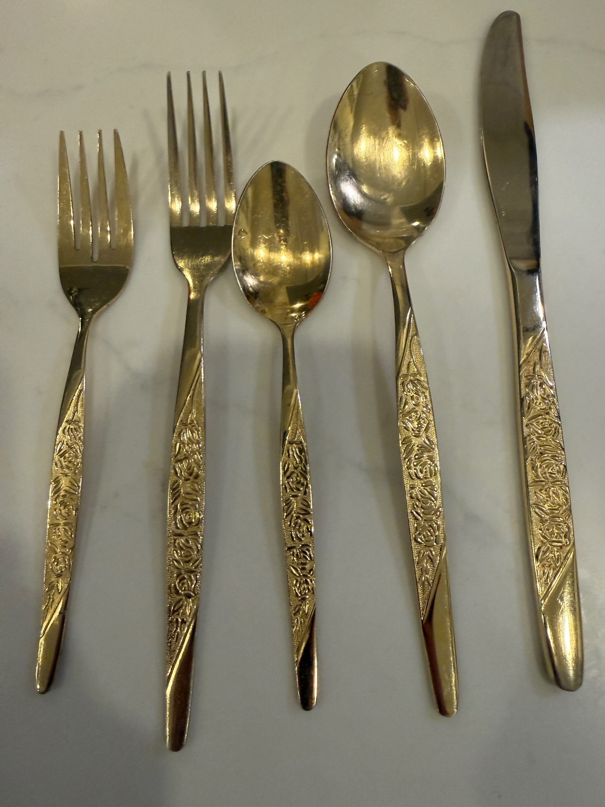 National Stainless Gold Tone Floral Salad Fork Replacement Flatware Korea
