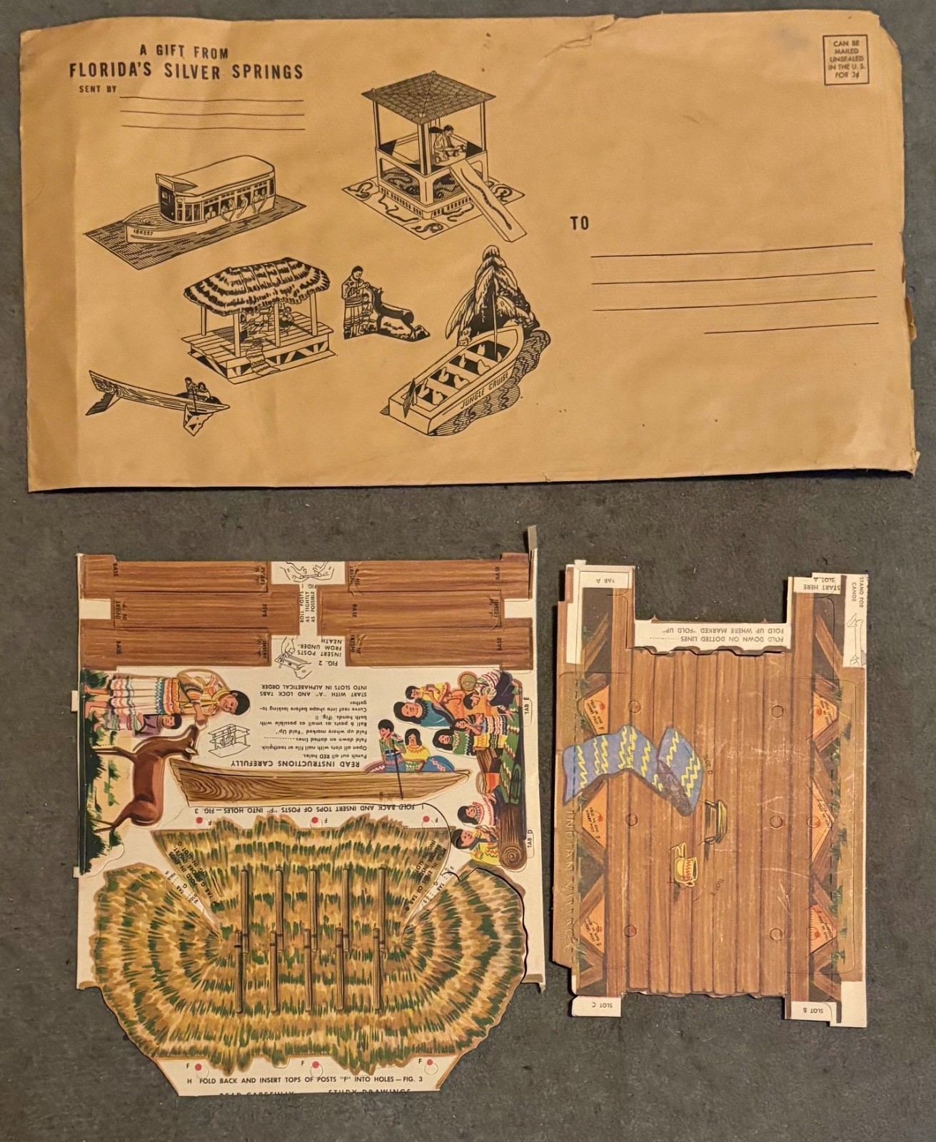 Vintage 1950s Silver Springs Florida Miniature Seminole Indian Scene w/Envelope Vintage 1950s Silver Springs Florida Miniature Seminole Indian Scene w/Envelope