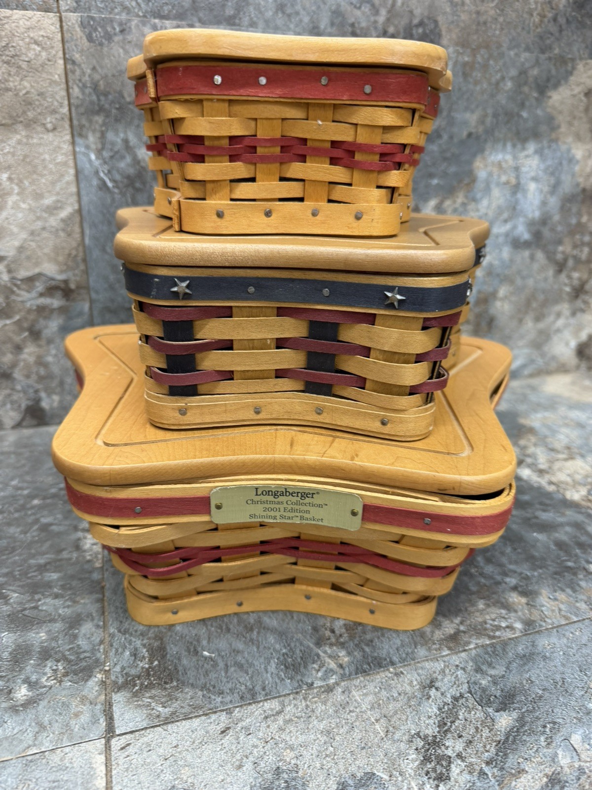 Longaberger Star Basket Lot With Lids Liners Protectors