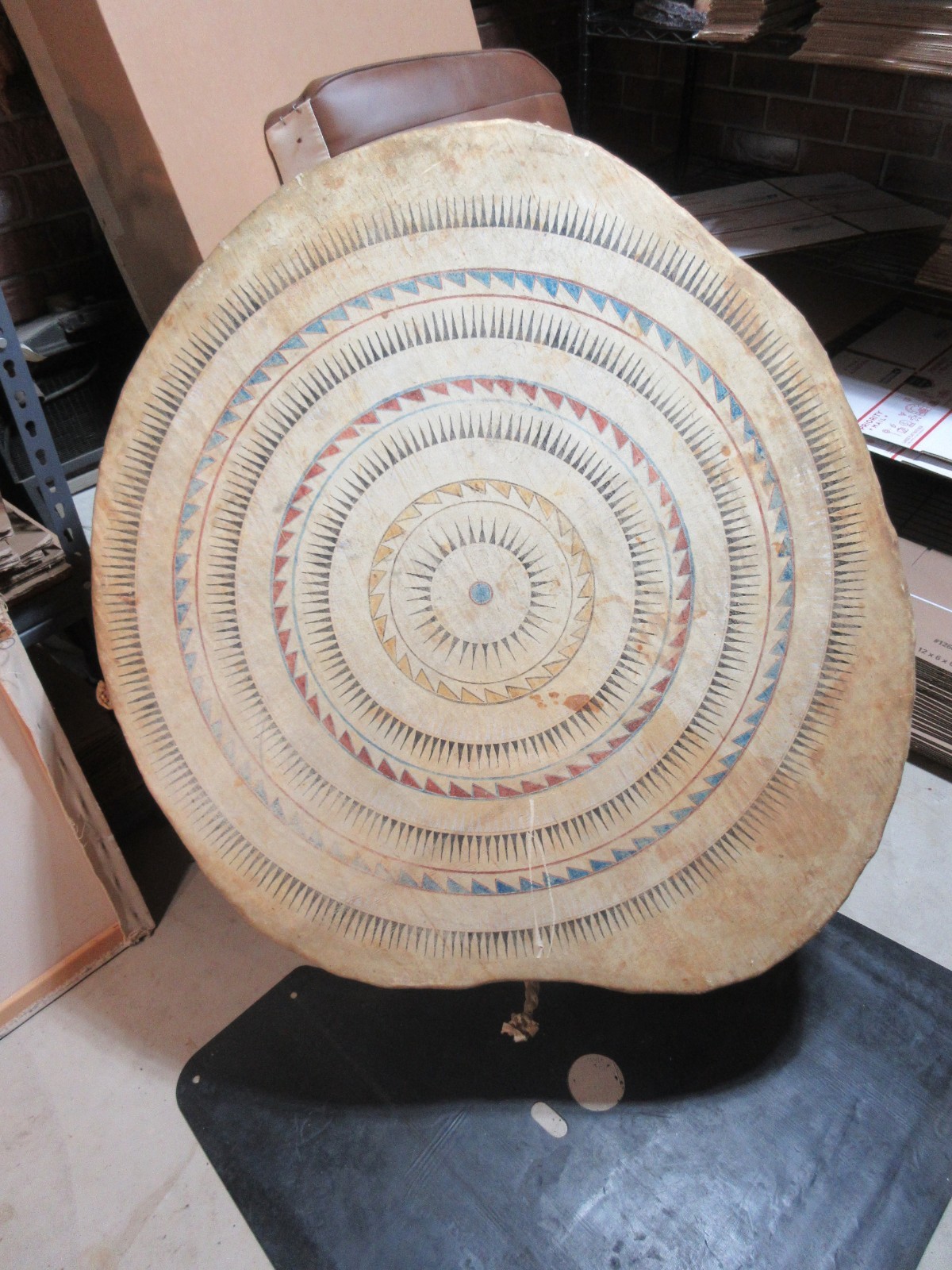 Large Native American Log Rawhide Hand Painted Tribal Pow Wow Drum + 2 Beaters