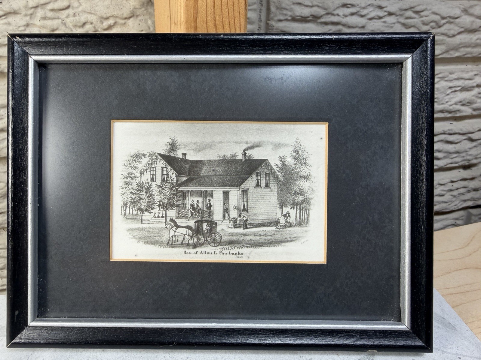 Framed Illustration of Residence of Allen L Fairbanks Cass Township Iowa - VTG