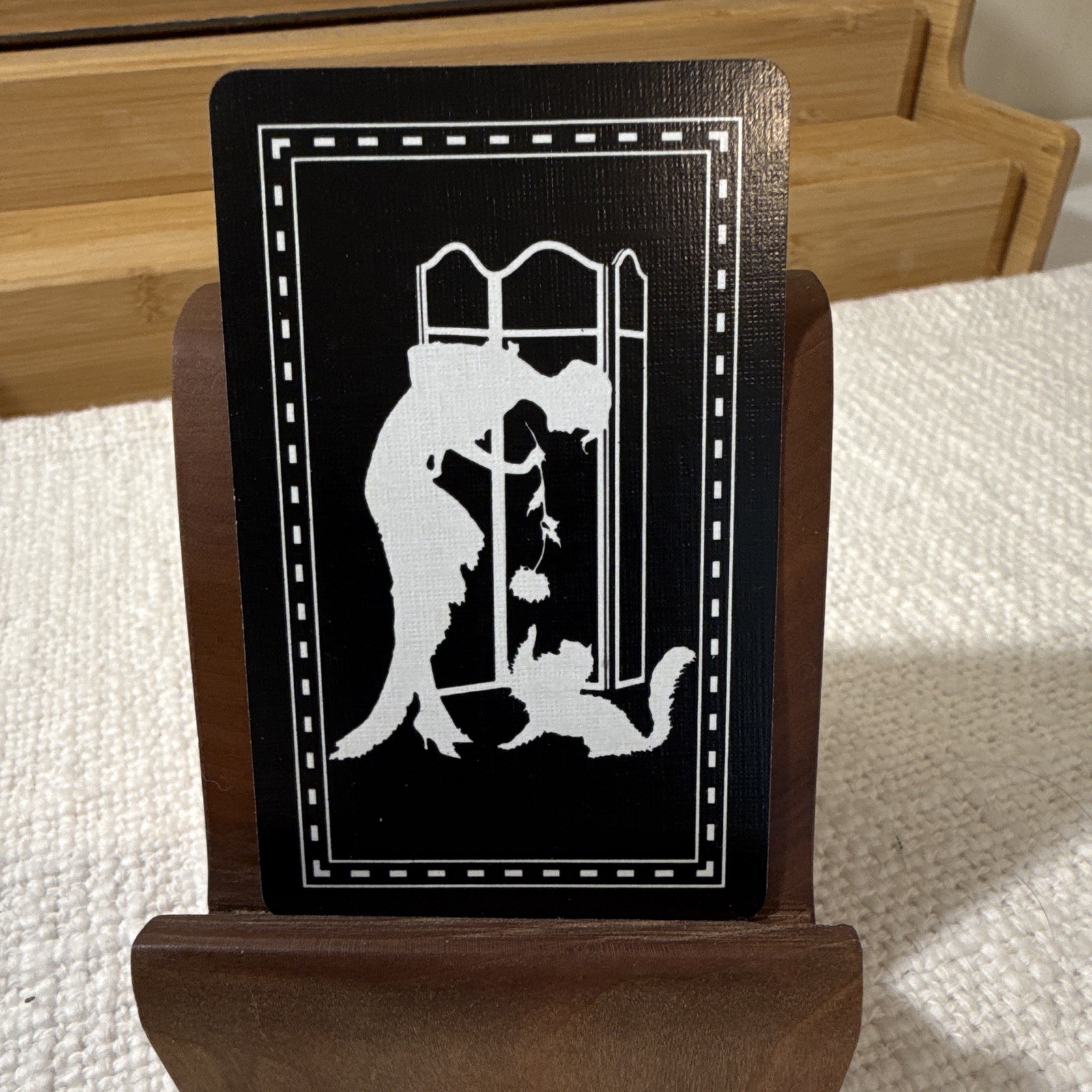 Vintage NOS Linen Silhouette Art Deco Lady with Kitty Single Playing Card- Black