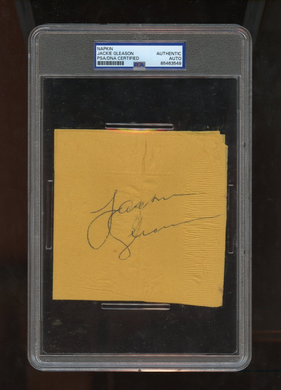 Jackie Gleason d1987 signed autograph 4x4 Napkin HONEYMOONERS PSA Slabbed Jackie Gleason d1987 signed autograph 4x4 Napkin HONEYMOONERS PSA Slabbed