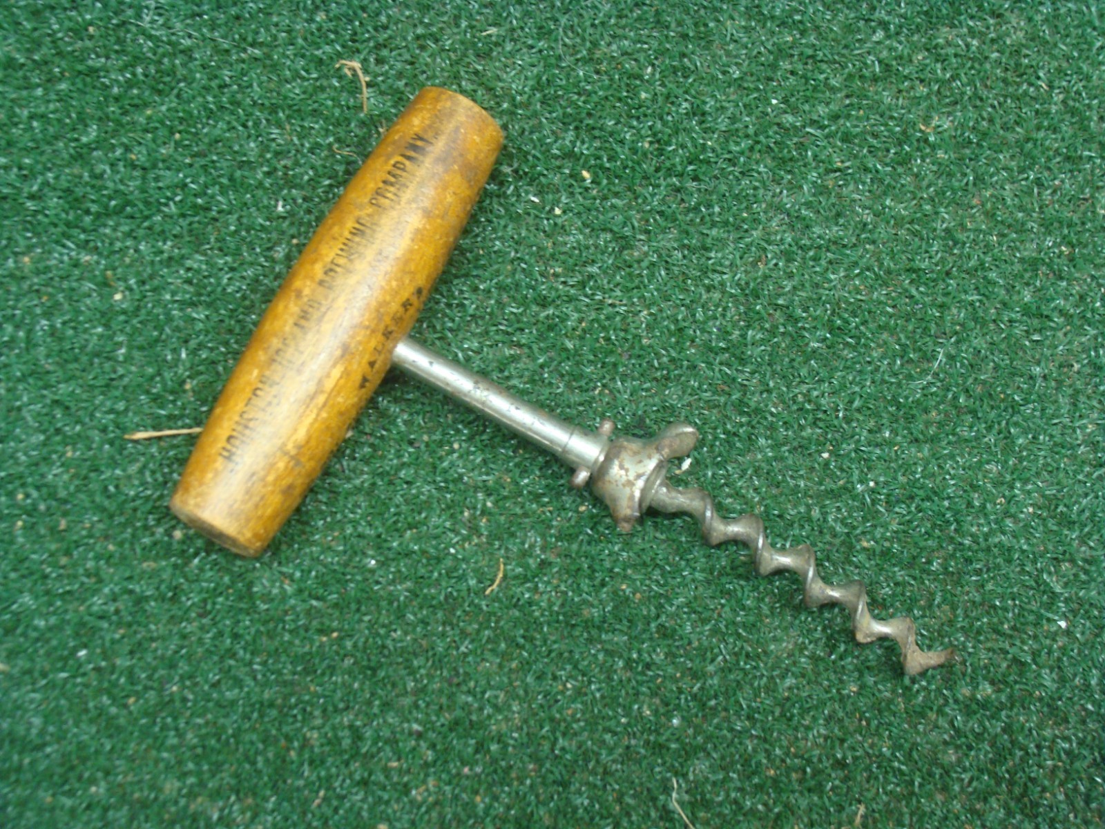 Vtg Walker's Wood Handle Corkscrew HOUSTON ICE & BREWING Co Magnolia Advertising
