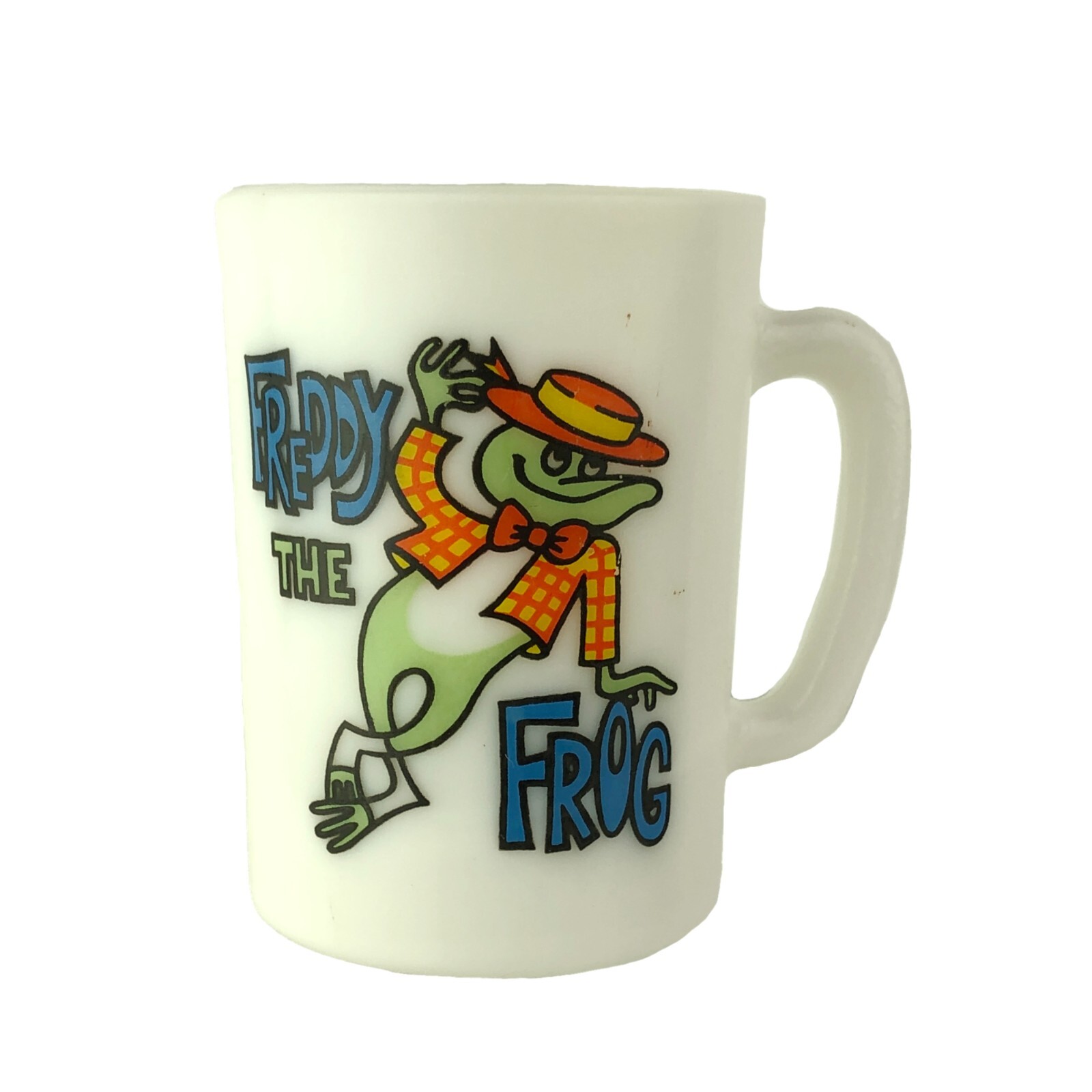 Avon Freddy the Frog Milk Glass Mug 1969 Bubble Bath Cup Child Size 3.5\