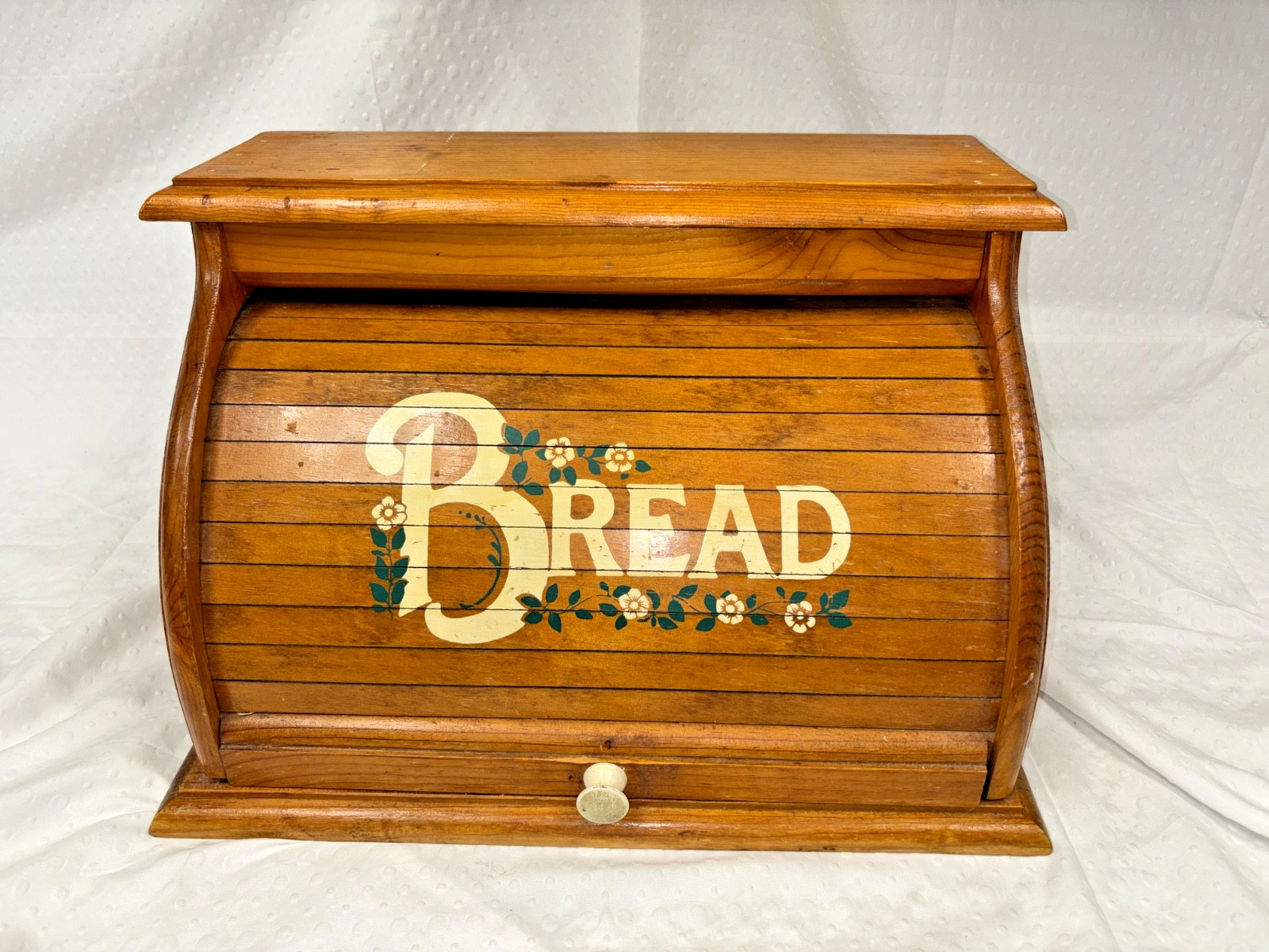 Vintage Antique Wooden Roll Top Bread Box with “BREAD” Lettering