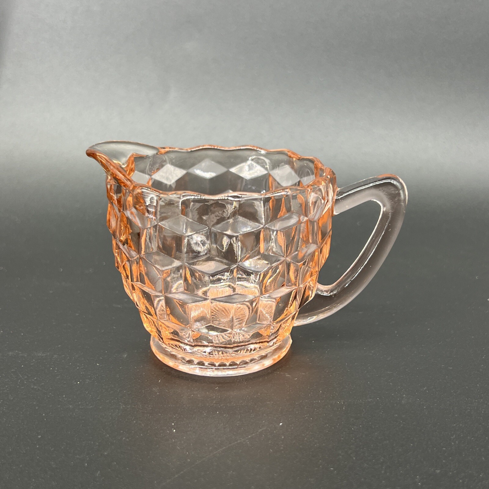 Jeanette Glass Pink Depression Cube Cubist High Handle Creamer 1929-1933