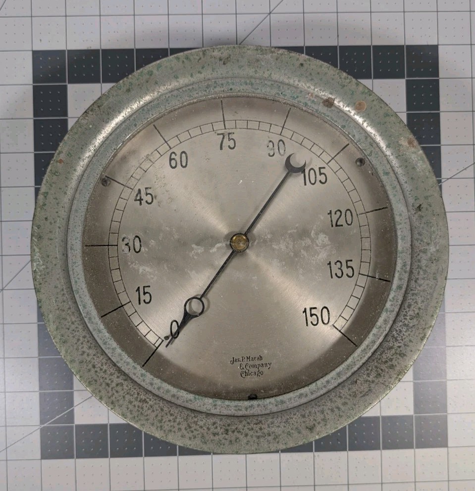 Vintage Jas. P Marsh & Company Steam Pressure Gauge Large 10 Vintage Jas. P Marsh & Company Steam Pressure Gauge Large 10