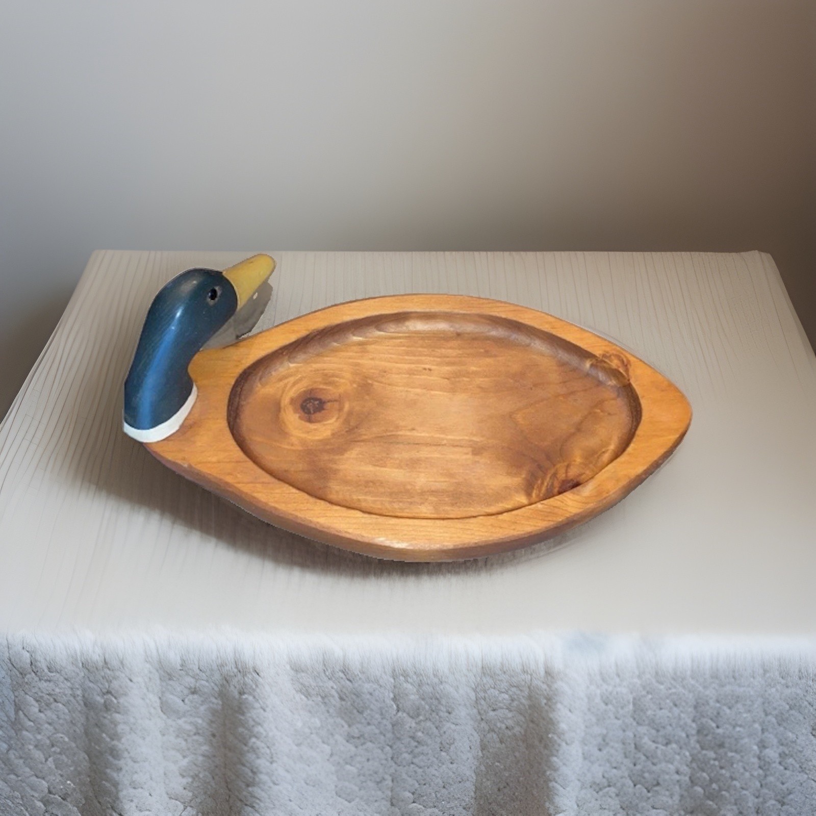 Vintage Carved Wooden Swivel Head Duck Tray W/Large Compartments 16”X 8”