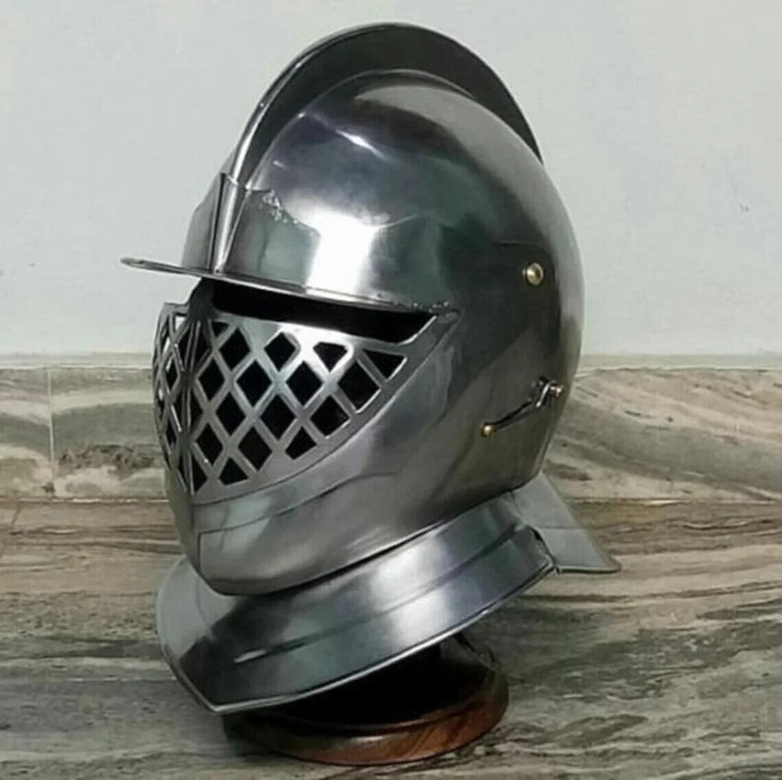 Medieval Knight Burgonet Helmet Wearable Plate Armor Costume Silver