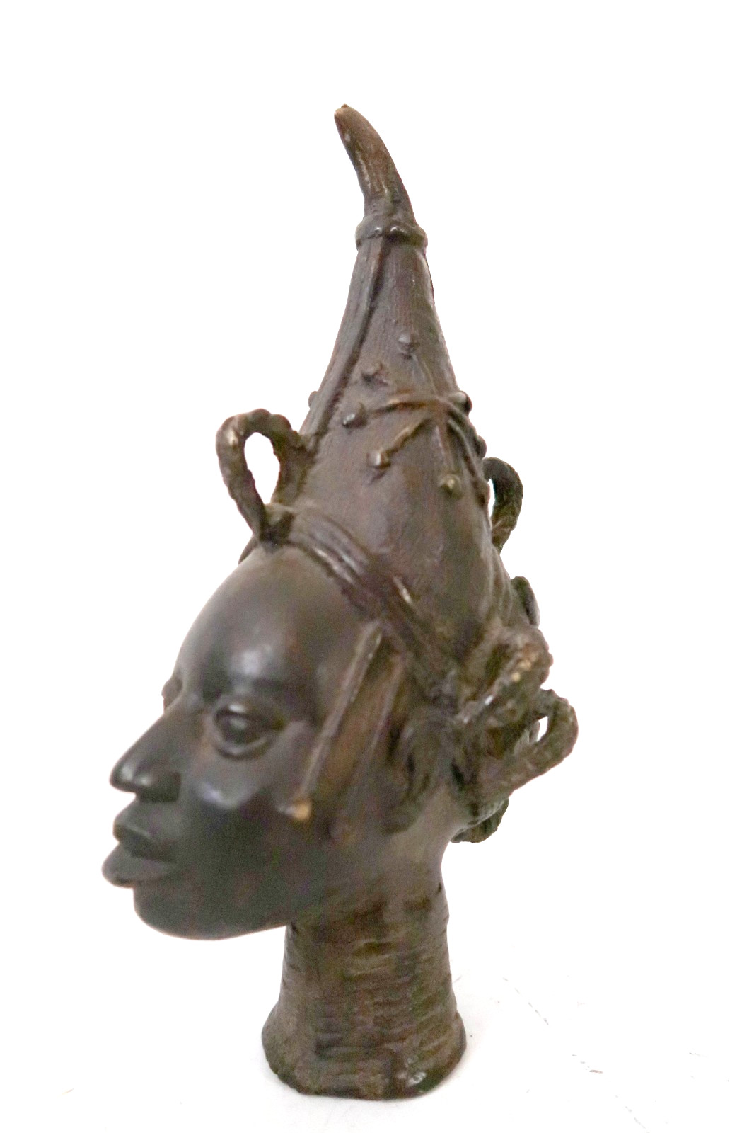 Vintage BENIN Bronze Head Queen Mother Iyoba African Art Nigeria Sculpture 10.5