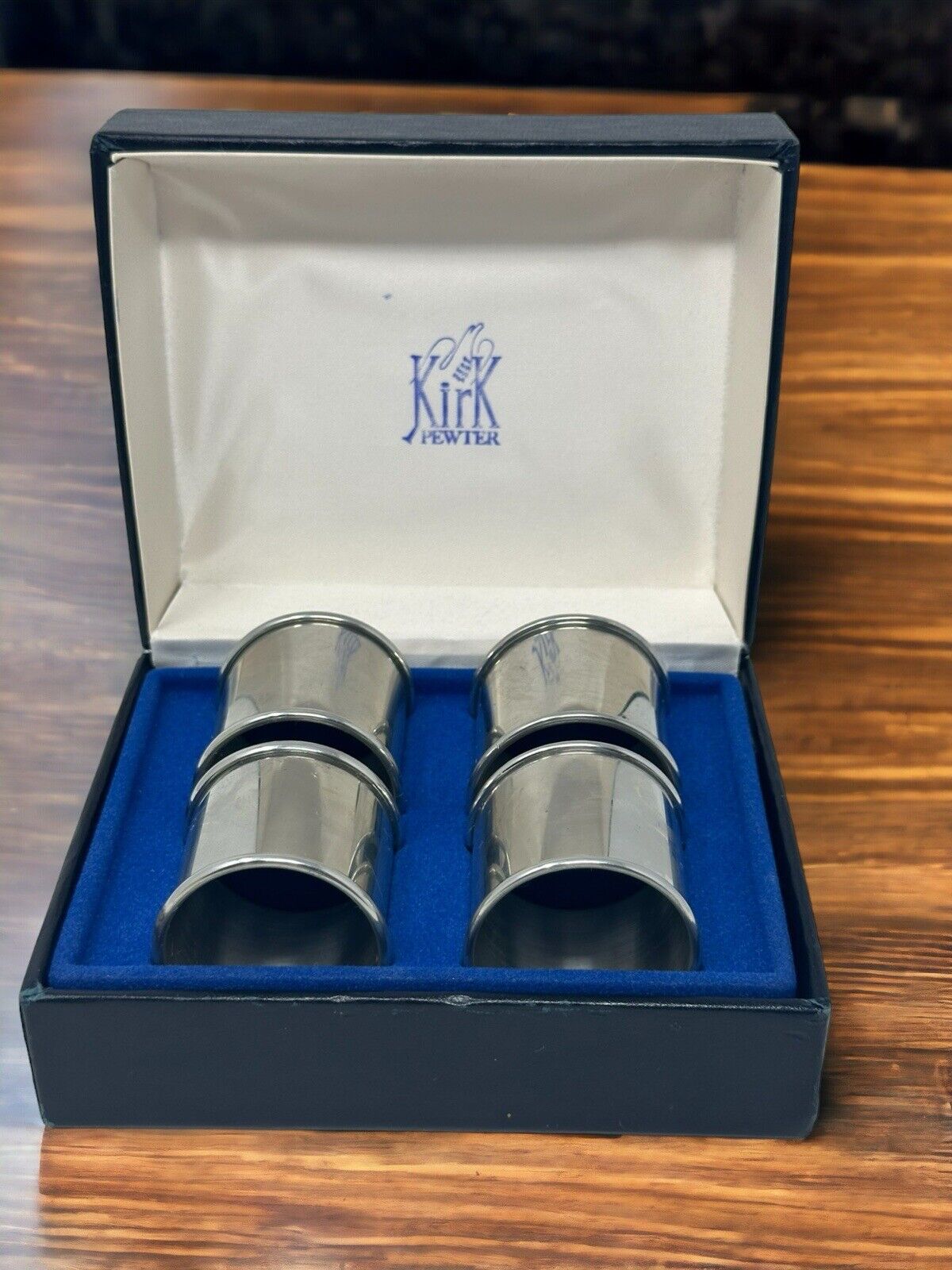 Vintage Kirk Pewter Napkin Rings Set in Original Box