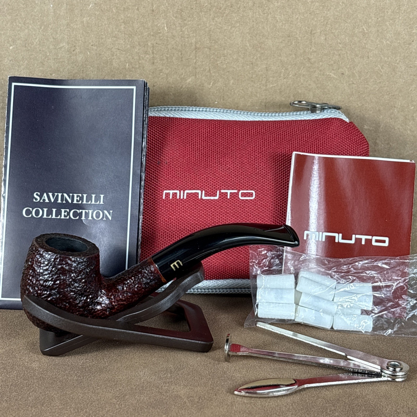 Savinelli Minuto 609 Rusticated Bent Billiard Estate Pipe Set Savinelli Minuto 609 Rusticated Bent Billiard Estate Pipe Set