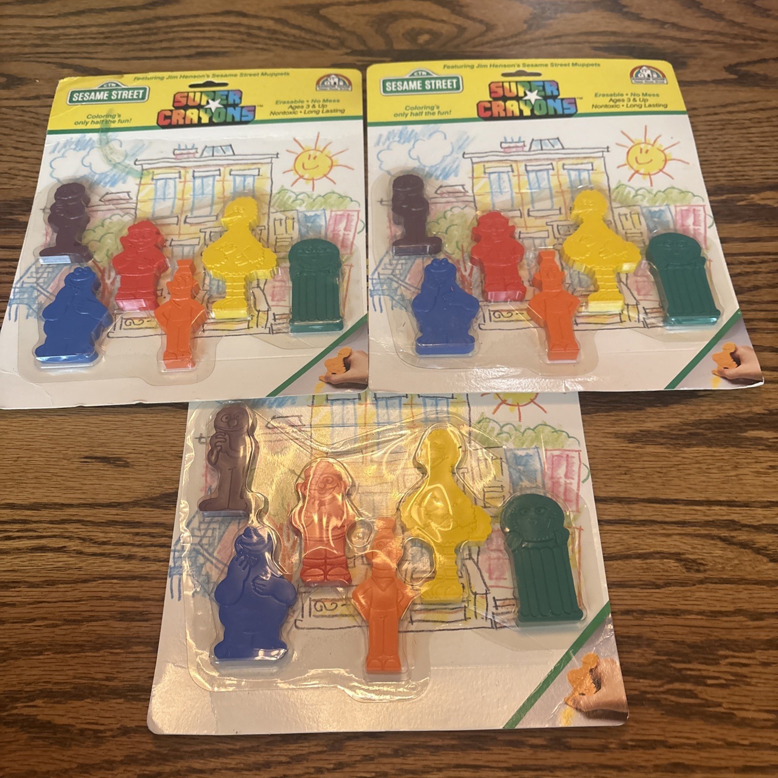 3 pkgs Sesame St Vintage 1988 Super Crayons Character-Shaped  Random House NEW