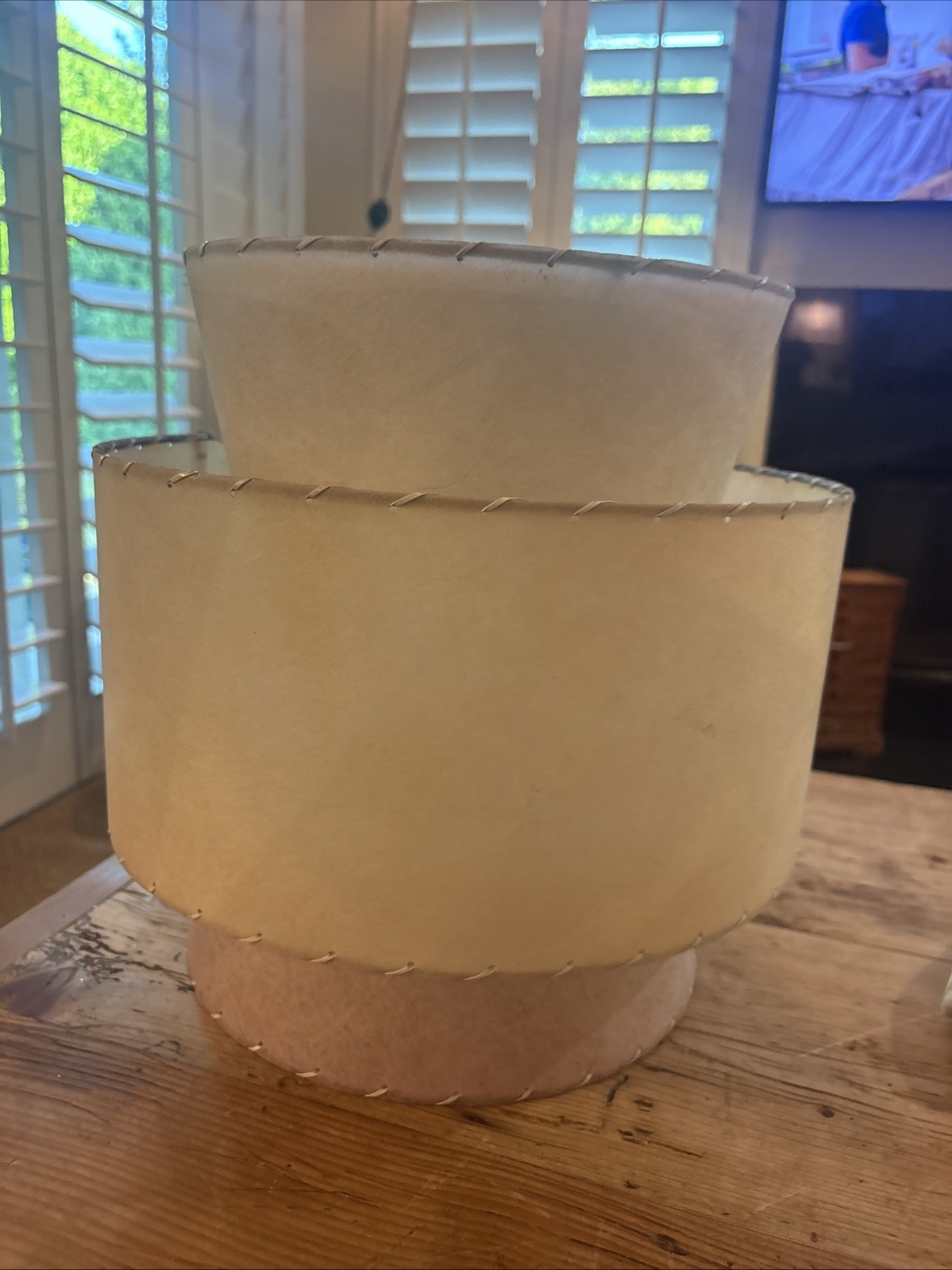 Vtg  1950s Atomic MCM Lamp  Fiberglass ShadeMid Century Modern 3 Tier 2 Tone