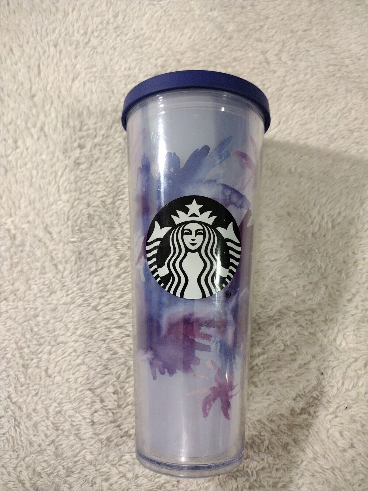 VTG STARBUCK TUMBLER FROSTED PURPLE LAVENDER WATERCOLOR FLOWER COLD CUP 24OZ TAL