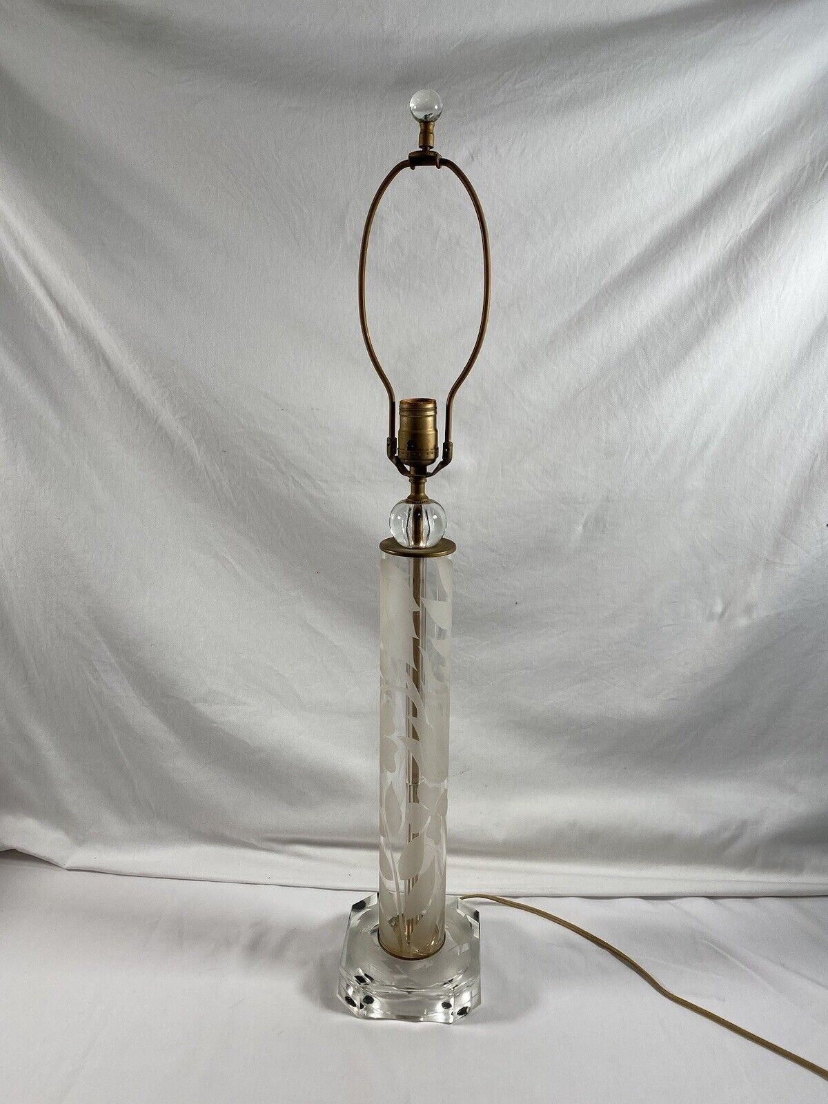 Vintage Etched Floral Crystal Glass Columnar Lamp Tested Working #2