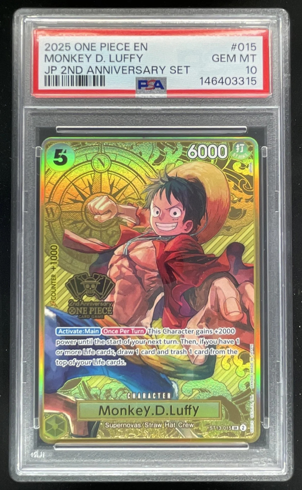 2025 One Piece 2nd Anniversary Set #015 Monkey D. Luffy PSA 10