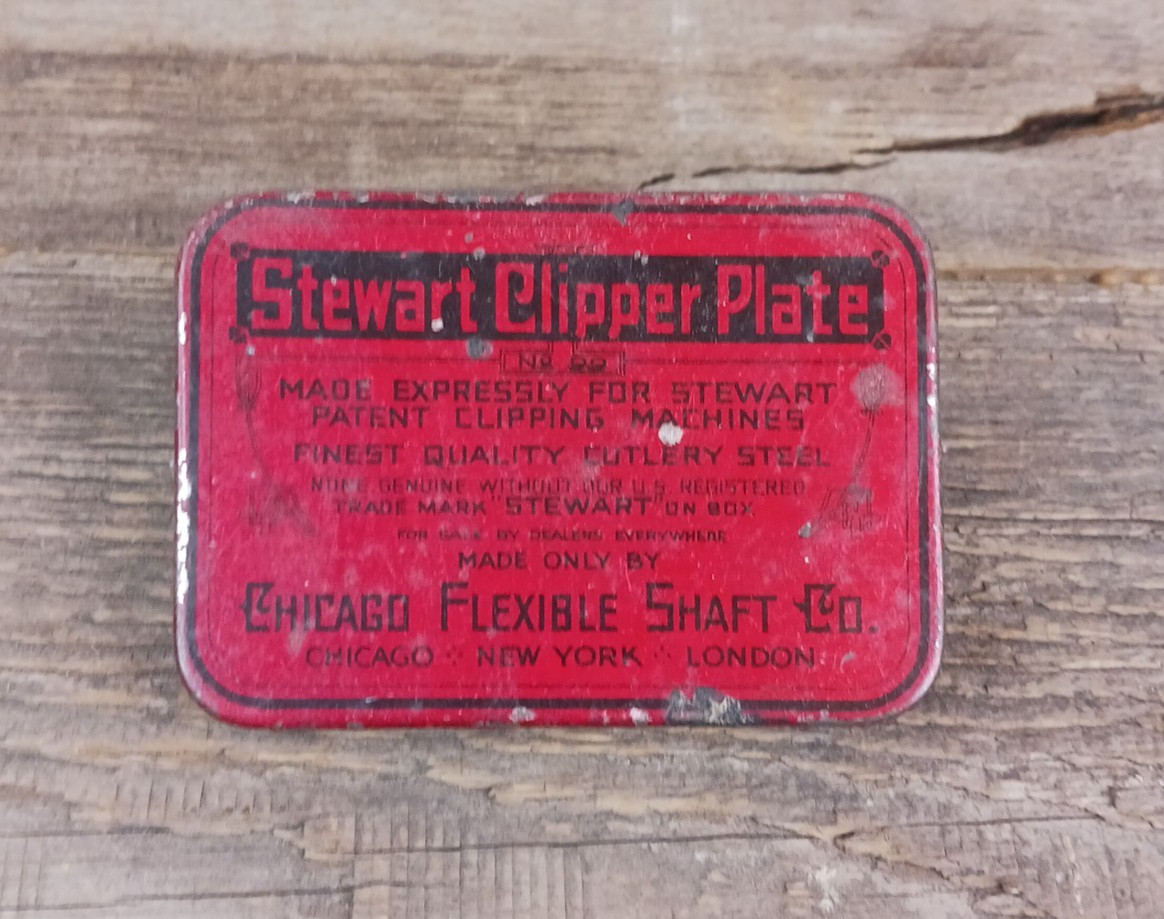 1917 ADVERTISING TIN STEWART CLIPPER PLATE NO. 99 CHICAGO FLEXIBLE SHAFT CO.