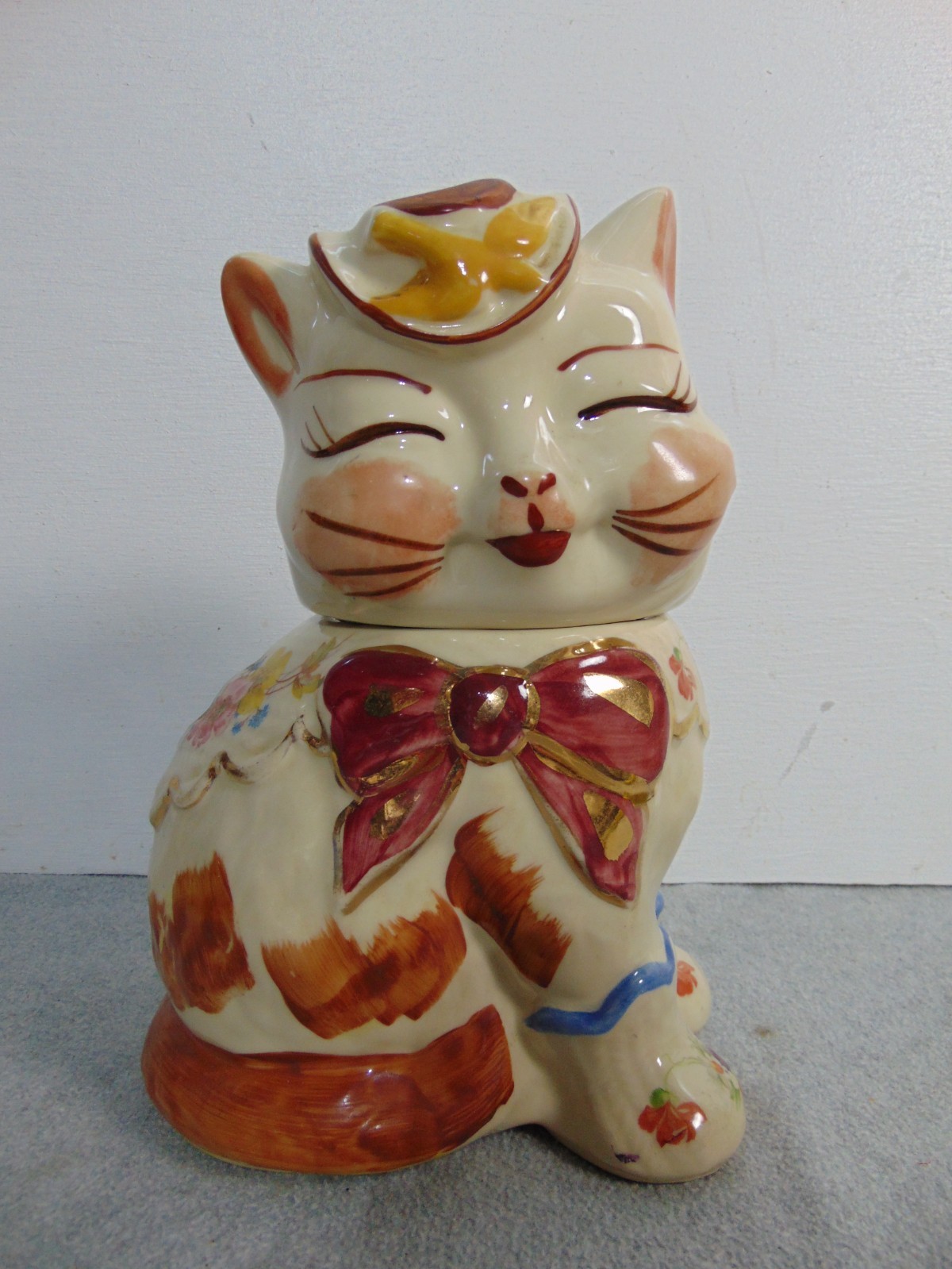 VINTAGE SHAWNEE POTTERY PUSS 'N BOOTS COOKIE JAR 10 1/4