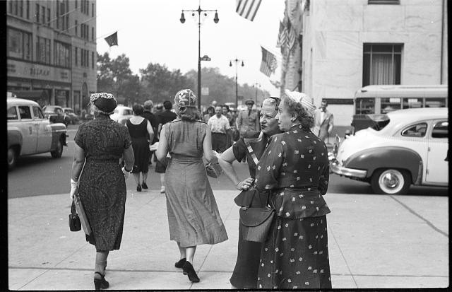 Photo:New York City New York 1940s Women Street Scene Cars Flags