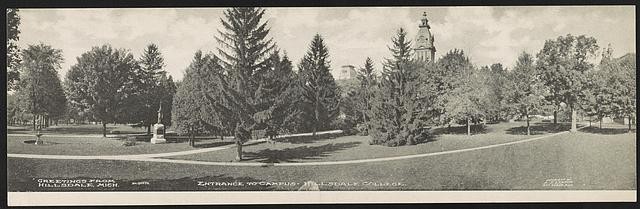 Hillsdale Mich 1908 Hillsdale College Entrance Campus Fountain Soldier Monument