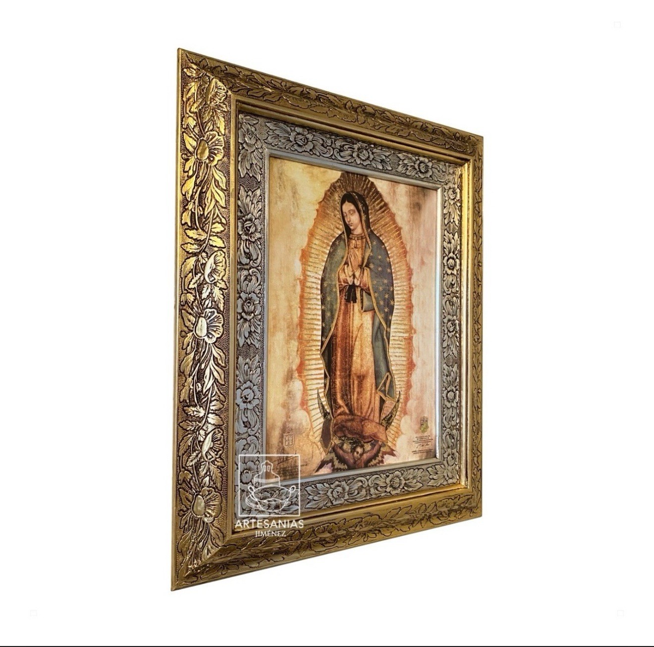 Virgin of Guadalupe Framed Print – Gold & Silver Foil – 60x47 cm