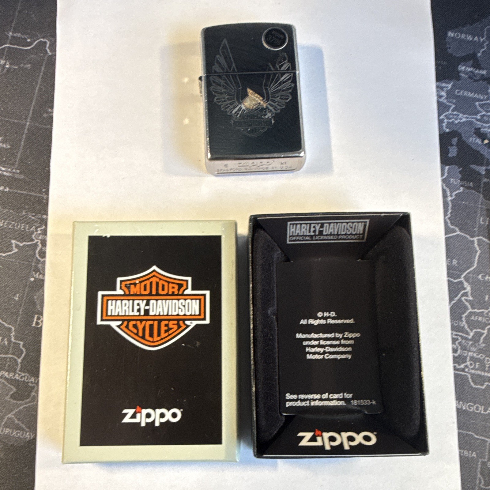 Harley-Davidson Zippo Lighter 3795 w/ Box, Boxes & Paperwork unstruck