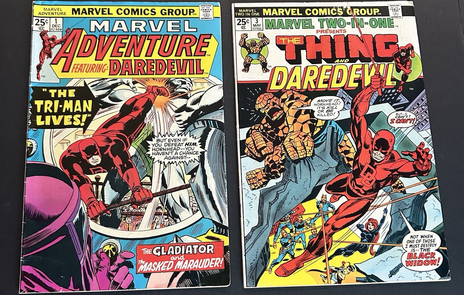 Marvel Two-In-One #3 + Marvel Adventure #1 Daredevil Thing Bronze Age 1974 1975