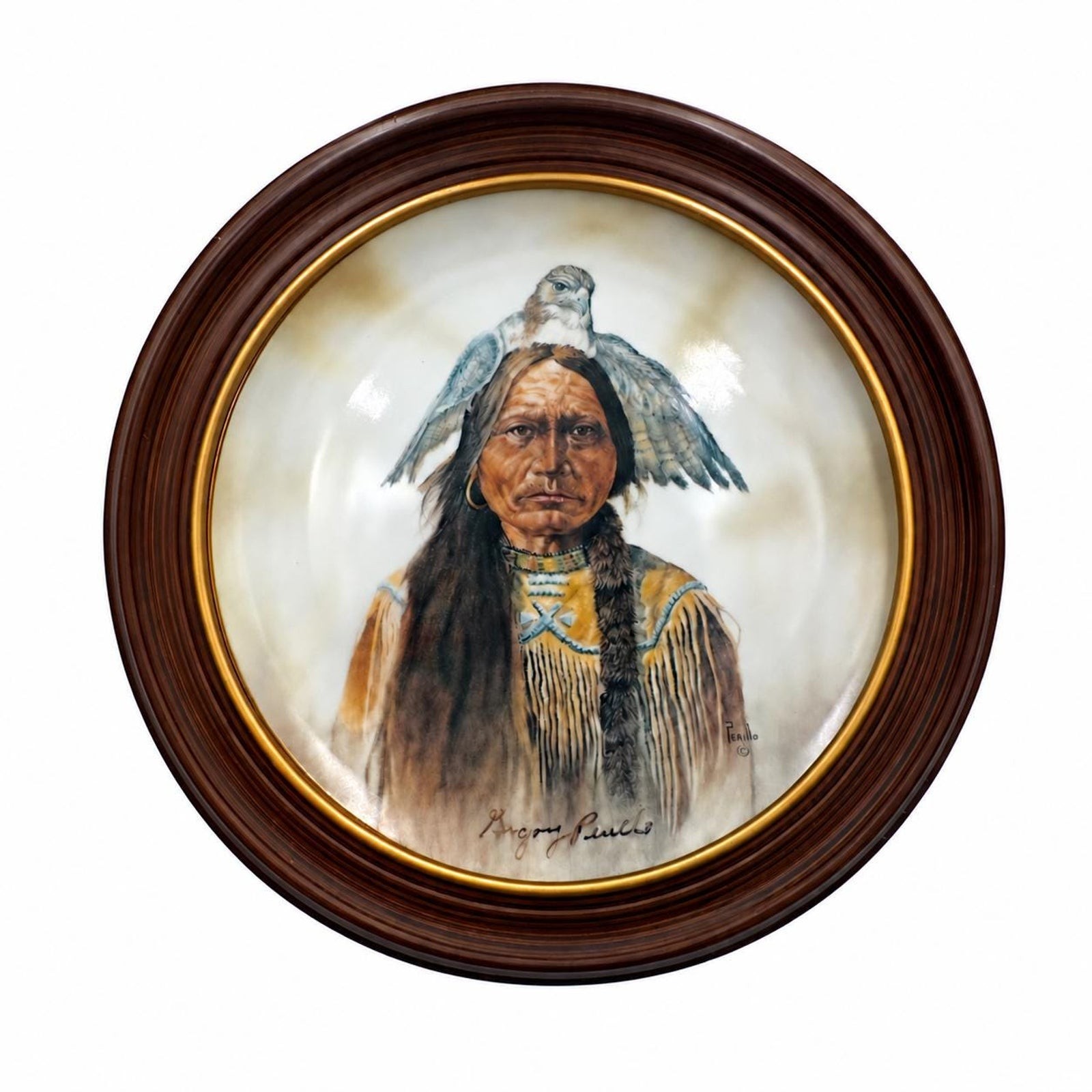 Hand Signed Gregory Perillo Chief Sitting Bull Framed Plate 1979 (No. 132/7500)
